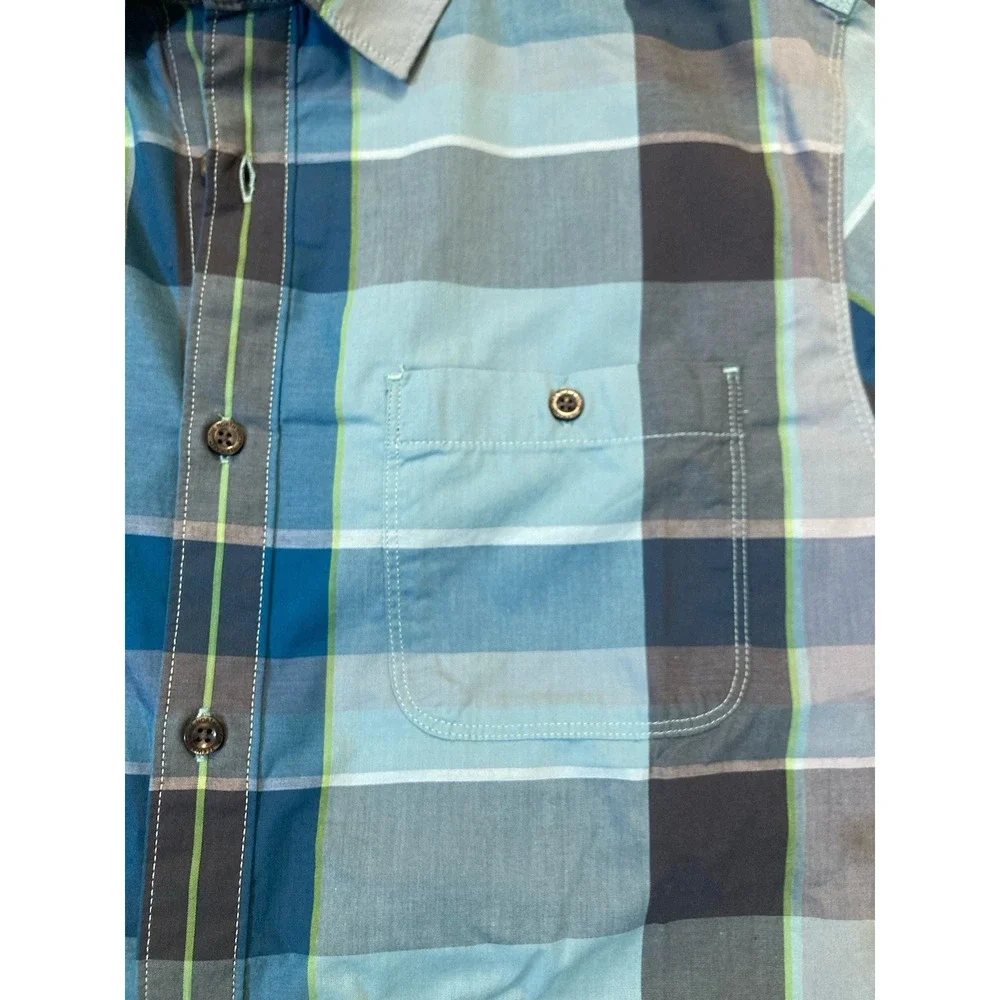 The North Face Mens Size L Button Down Shirt Short Sleeve Green Plaid Spring